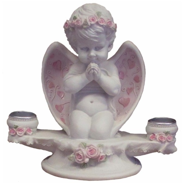 Bougeoir Ange avec roses / Bougeoirs Anges