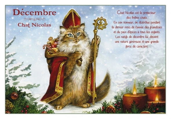 Carte Postale Chat Décembre "Chat Nicolas" / Séverine Pineaux