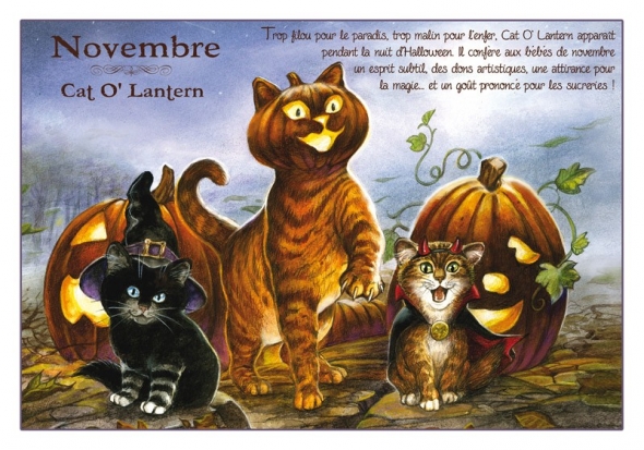 Carte Postale Chat Novembre "Cat O'Lantern" / Séverine Pineaux