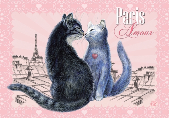 Carte Postale Chat "Paris - Amour" / Séverine Pineaux