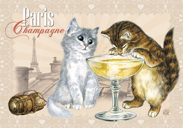Carte Postale Chat "Paris - Champagne" / Cartes Postales Chats