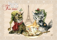 Carte Postale Severine Pineaux Chat Paris - Tea Time CPK064