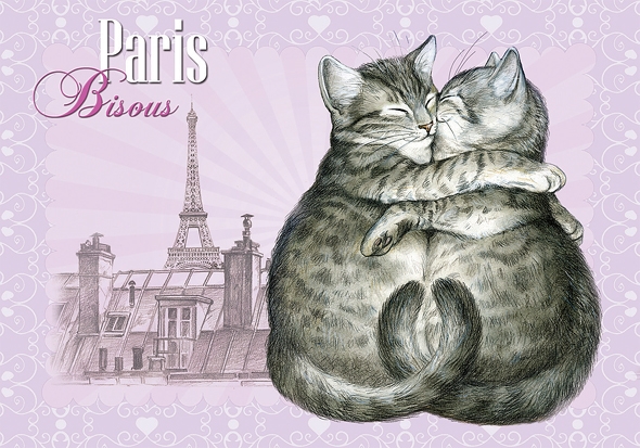 Carte Postale Chat "Paris - Bisous" / Au Bord des Continents