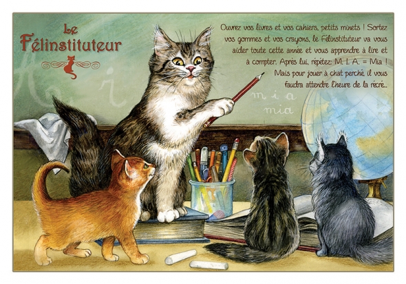 Carte Postale Chat "Le Félinstituteur" / Au Bord des Continents