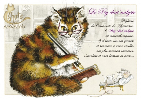 Carte Postale Chat "Le Psy chat'nalyste" / Séverine Pineaux
