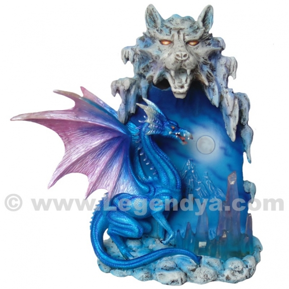 Dragon Bleu devant grotte lumineuse / Statuettes Dragons