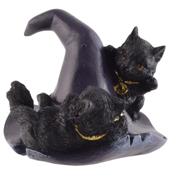 Chats noirs "Witch Hat" / Figurines de Chats Féeriques
