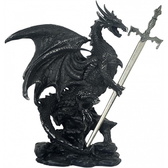 Dragon noir avec épée / Statuettes Dragons