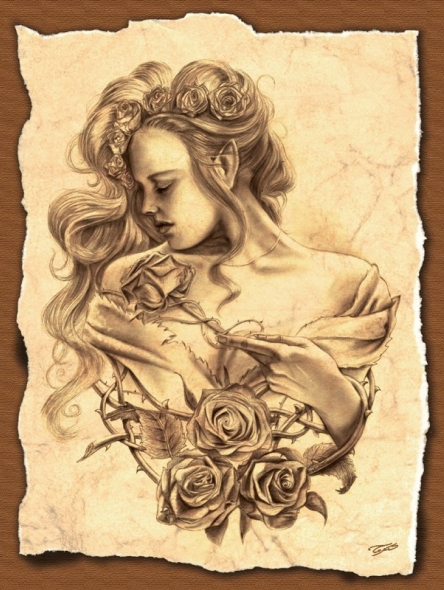 Carte Postale Elfe "Rosa Rosam" / Krystal Camprubi