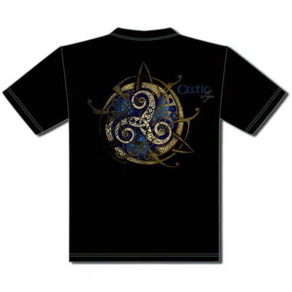 T-Shirt Triskell Or/Bleu - M / T-Shirts Celtiques
