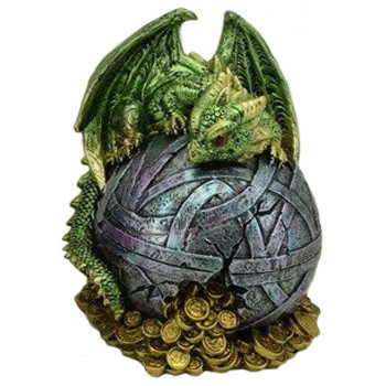 Tirelire Dragon vert sur sphère / Dragons Colorés