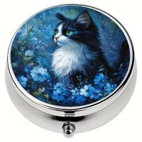 Boite &agrave; Pilules Chat - Blue Flowers Cat