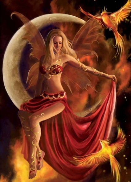 Carte double avec enveloppe "Fire Moon Fairy" / Carterie Fées