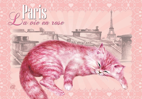 Carte Postale Chat "Paris - La Vie en Rose" / Au Bord des Continents