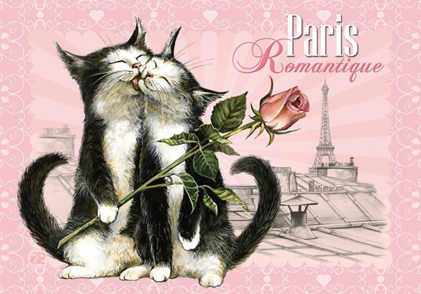 Carte Postale Chat "Paris - Romantique" / Séverine Pineaux