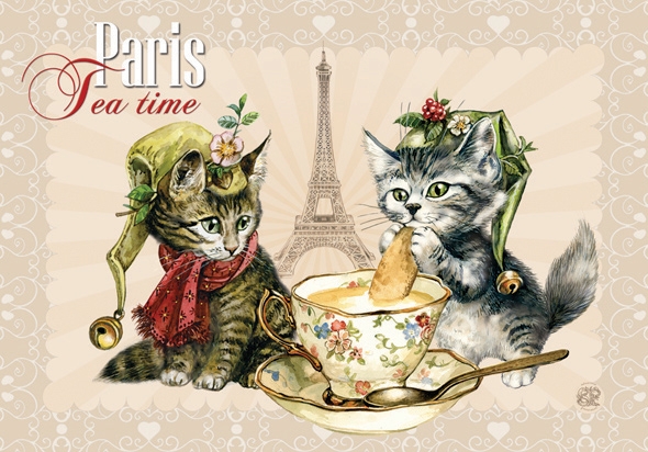 Carte Postale Chat "Paris - Tea Time" / Séverine Pineaux