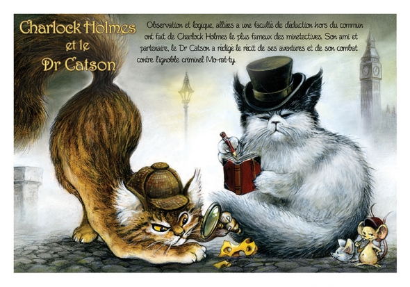 Carte Postale Chat "Charlock Holmes et le Dr Catson" / Au Bord des Continents