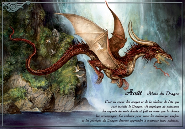 Carte Postale Féerique "Août, Mois du Dragon" / Au Bord des Continents
