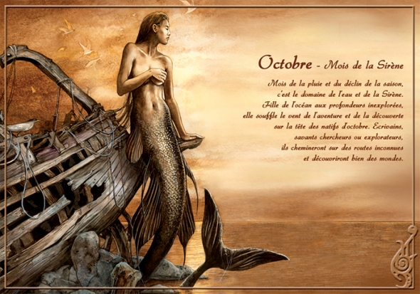 Carte Postale Féerique "Octobre, Mois de la Sirène" / Au Bord des Continents
