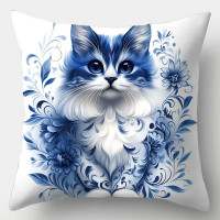 Coussin chat - Blue Flower Cat #1