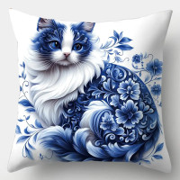 Coussin chat - Blue Flower Cat #2