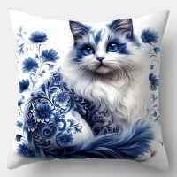 Coussin chat - Blue Flower Cat #3