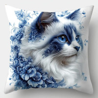 Coussin chat - Blue Flower Cat #4