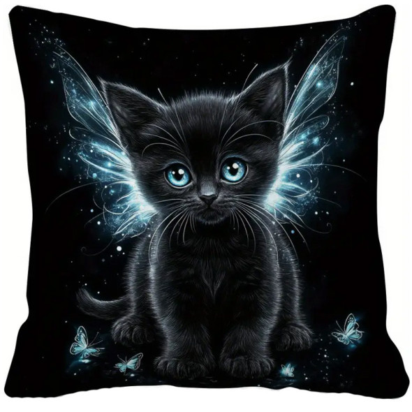 Coussin Chat "Little black Fairy Cat" / Coussins Chats
