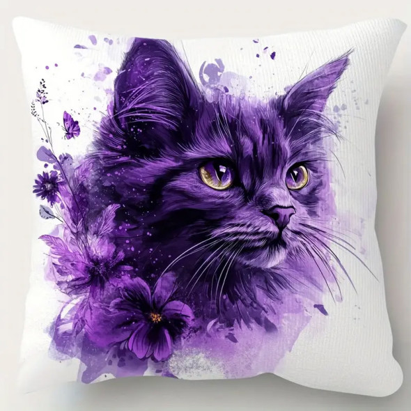 Coussin Chat "Purple Beauty Cat" / Coussins Chats