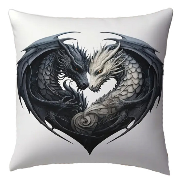 Coussin "Black & White Dragons Heart" / Coussins Dragons