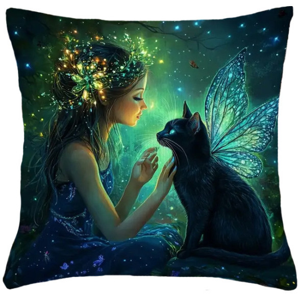 Coussin Fée "Elf and the Fairy Cat" / Meilleurs ventes