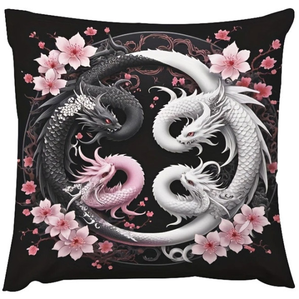Coussin Dragons "Yin Yang Cherry Dragons" / Coussins Dragons