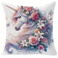 Coussin Licorne Unicorn Flowers