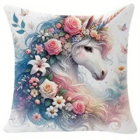 Coussin Licorne Unicorn Flowers