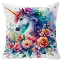 Coussin Licorne Unicorn Flowers