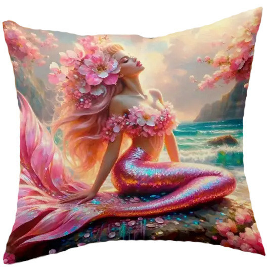 Coussin Sirène "Pink Flower Mermaid" / Coussins Sirènes