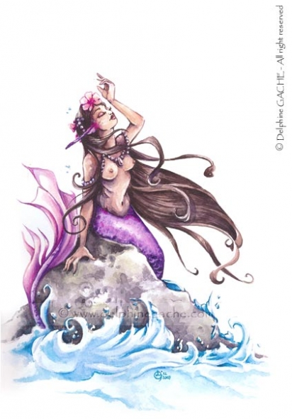 Aquarelle Originale "Carribbean Mermaid" / Originaux Delphine Gache
