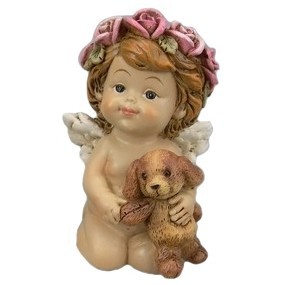 Ange Enfant avec chien en peluche / Statuettes Anges