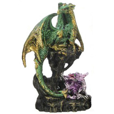 Dragon vert sur rocher avec son petit / Dragons Colorés