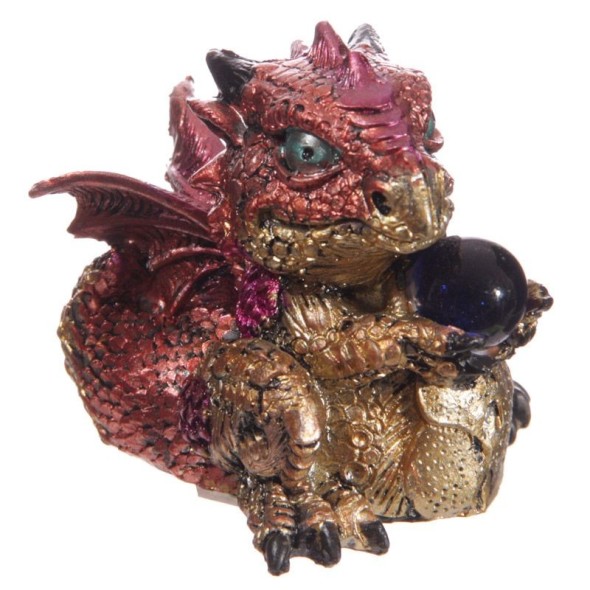 Petit Dragon rouge avec boule / Statuettes Dragons