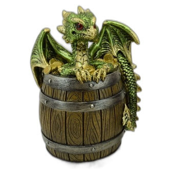 Tirelire Dragon vert dans tonneau / Toutes les Figurines de Dragons