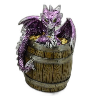 Tirelire Dragon violet dans tonneau / Toutes les Figurines de Dragons