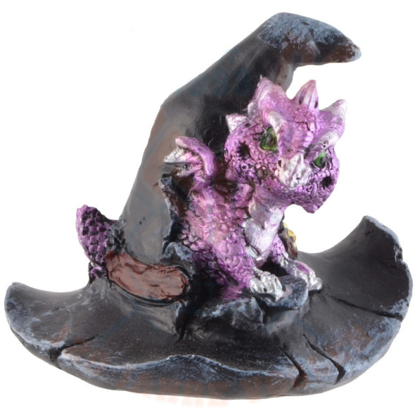 Dragon violet avec chapeau de Sorcière / Statuettes Dragons