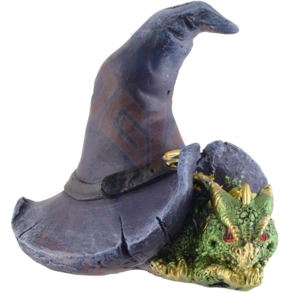 Dragon vert avec chapeau de Sorcière / Statuettes Dragons