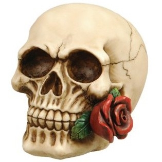 Crâne avec rose rouge / statuettes Gothiques