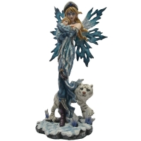 figurine de fée avec enfant et tigre blanc