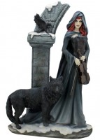 Figurine de Sorcière avec Loup noir