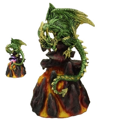 Dragon vert sur volcan / Statuettes Dragons