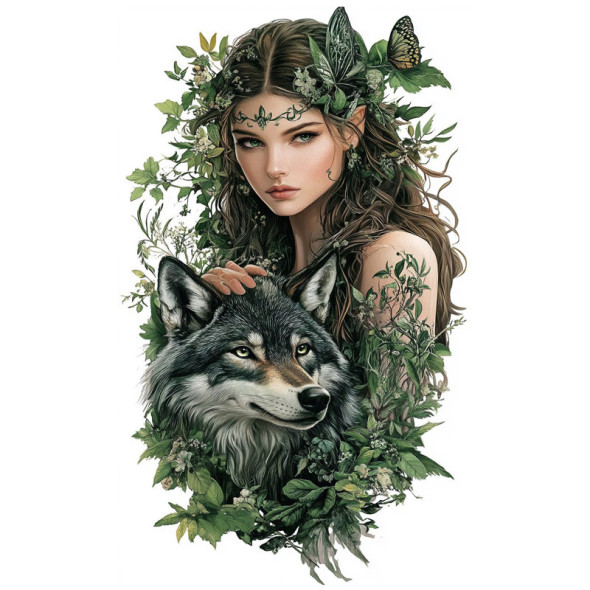 Grande plaque métal relief "Elfe et loup" / Décorations Murales Féeriques