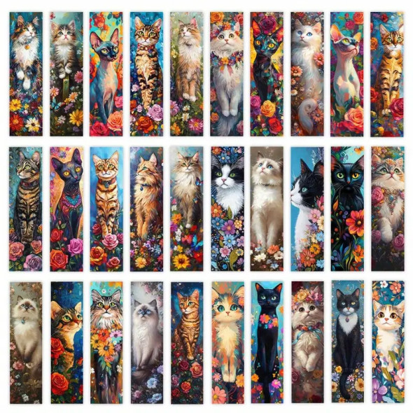 Marque-Page Chat avec fleurs / Marque-Pages Chats